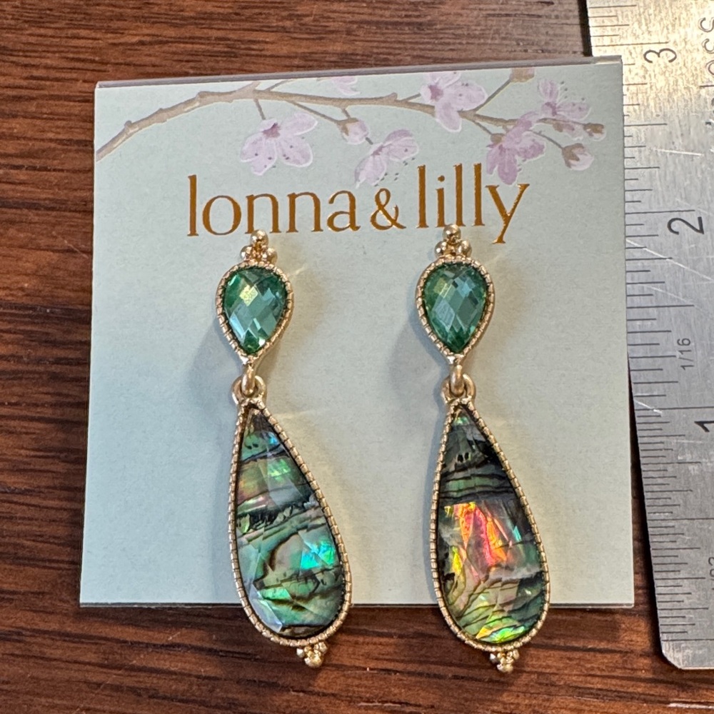 Lonna & Lilly Iridescent Green and Gold Teardrop Earrings